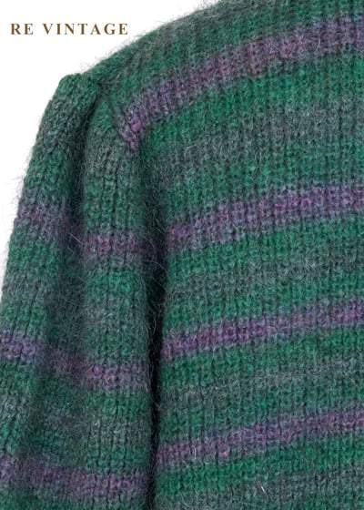 可愛的綠紫色條紋針織外套14