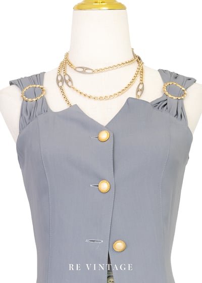 金屬釦環綠灰色旗氣質長版背心3