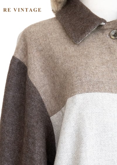 大地色拼接方格毛呢長版外套5