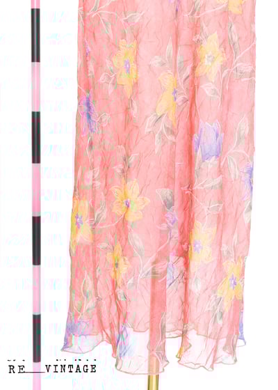 春天雙色花花桃粉色長洋裝13