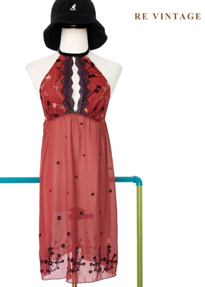 一抹紅露背小花背心/洋裝3