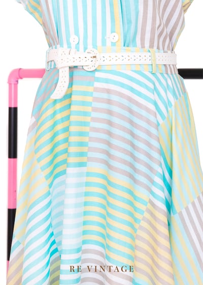 『歐洲寶物』套裝 - 薄荷奶黃色格紋線條大圓裙（27")3