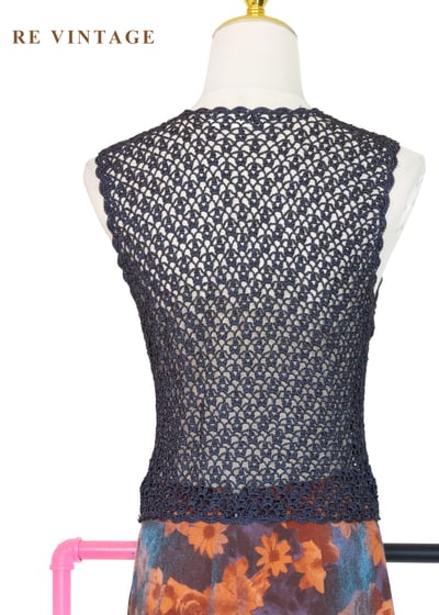 藍橘光澤鉤花編織背心9