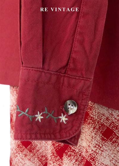 霧紅色歐洲鄉村小花長袖襯衫9