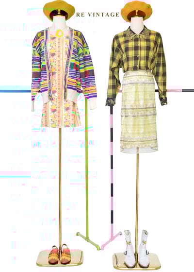 奶油檸檬黃線條粉紅玫瑰迷你洋裝2