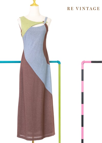 氣質單品 - 錯位幾何色塊長洋裝1