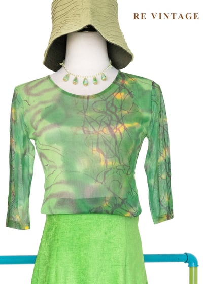 綠風迴旋筆觸網紗上衣1