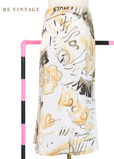 春天奶黃色手繪圖騰及膝裙（24-28"）7