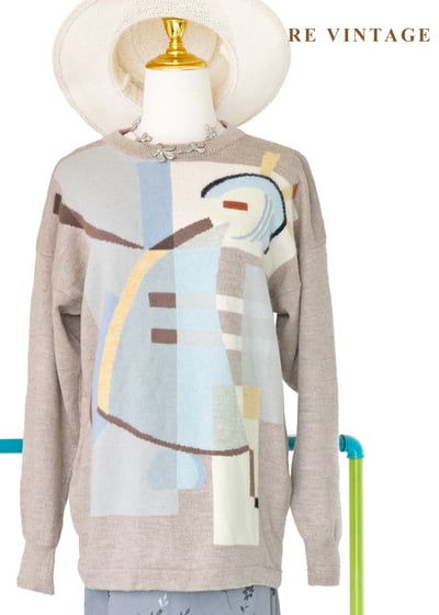 莫蘭迪抽象拼接圖騰針織毛衣1