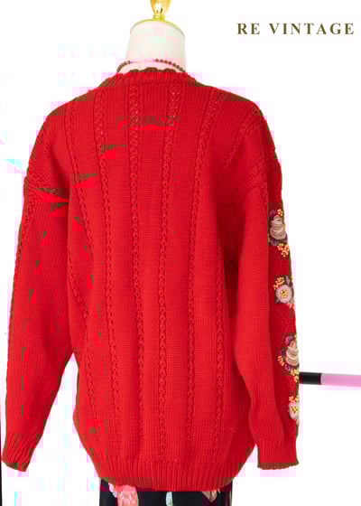 冬日花語 - 暖紅花卉針織毛衣12