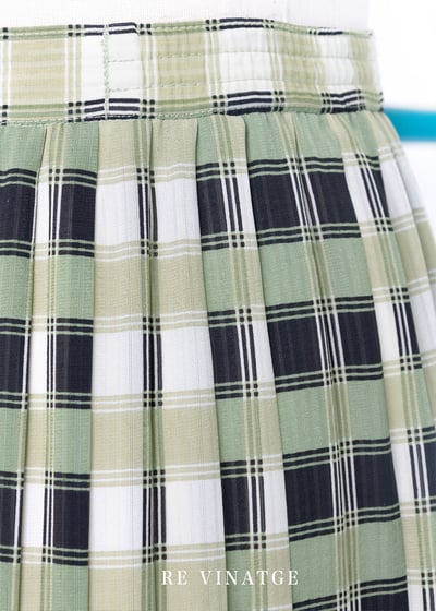 抹茶綠格紋百摺中長裙7