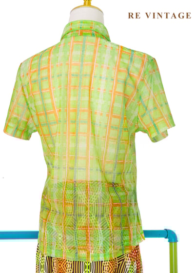 蜂蜜檸檬綠格紋網紗短袖上衣10