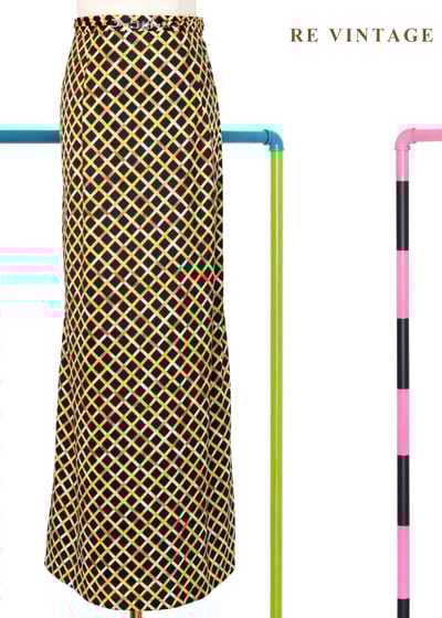 強烈黑與黃菱格紋長裙（26"）1