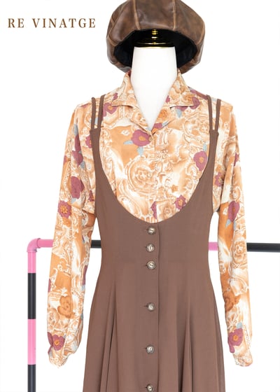 晨曦橘紫色小花長袖襯衫1