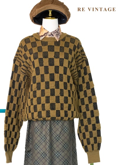 焦黃色Waffle格紋針織毛衣1