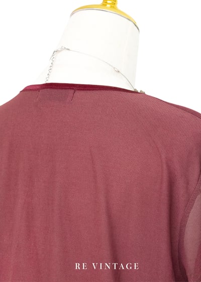 酒紅白花網紗上衣7