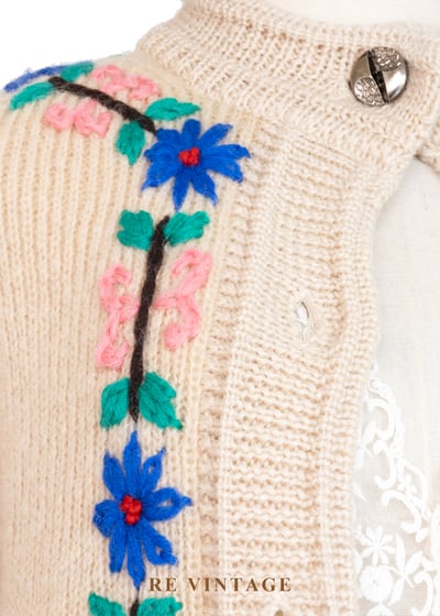 奶油白小花綻放毛料針織毛衣外套9