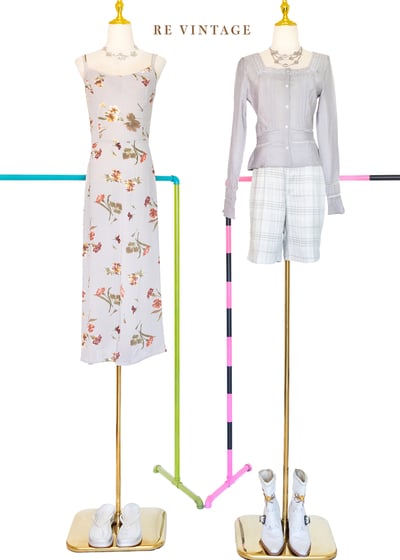 石灰色橘花盛開細肩帶洋裝2