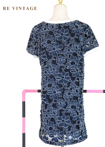 靛藍花瓣堆疊黑蕾絲洋裝11