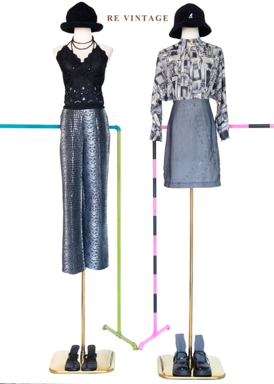 銀灰鱗紋質感冷冽高腰長褲（26-32"）2