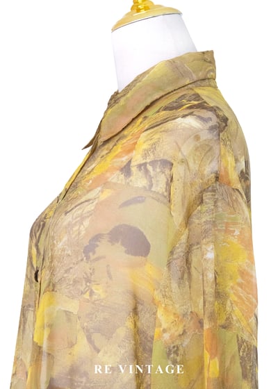 霧光黃抽象油畫透膚襯衫10