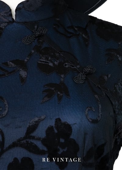 藍色黑花夢語旗袍領迷你洋裝6