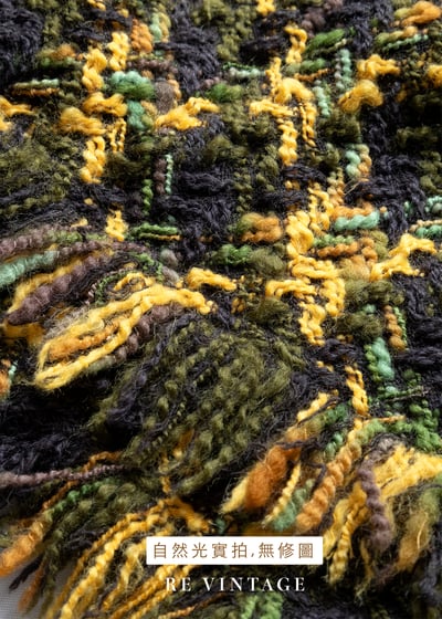 黃綠色菱格紋毛料流蘇及膝裙（25"）12