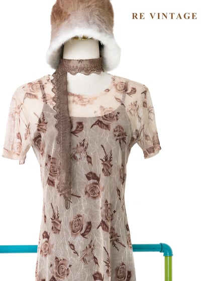 摩卡玫瑰薄紗兩件式長洋裝3