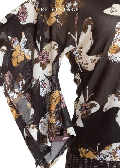 昭和風蝴蝶盤釦花卉微透紡衫6