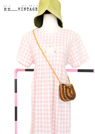 粉紅小熊格紋長洋裝1