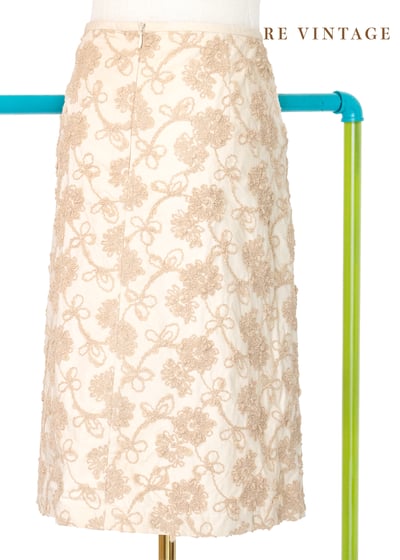 毛線小花米白色及膝裙（26"）6