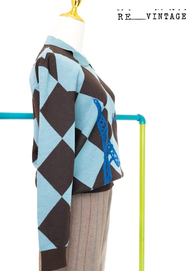 巴黎鐵塔の藍天菱格針織毛衣4