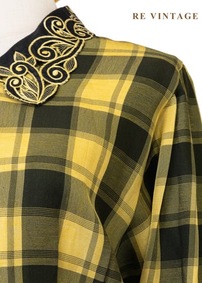 朦朦黃綠格紋刺繡靈魂襯衫5