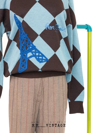 巴黎鐵塔の藍天菱格針織毛衣6