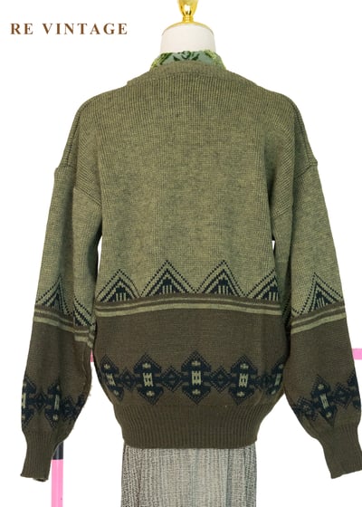橄欖綠山型民族圖騰針織毛線衣13