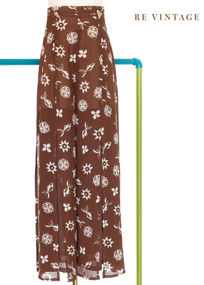 巧克力手繪小白花高腰開衩長褲（23"）1