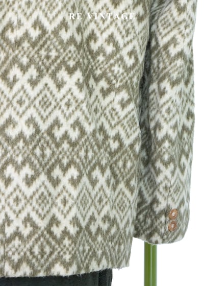 奶黃苔蘚綠菱格圖騰毛呢西裝外套11