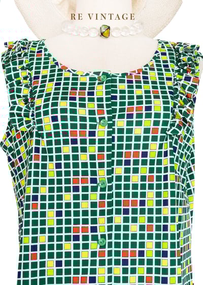 夏日跳格子荷葉裙擺洋裝6