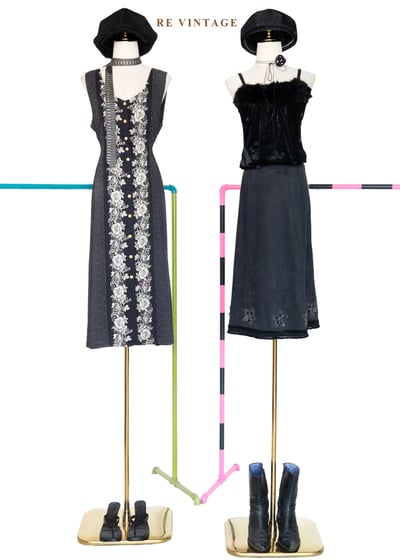 星軌觀測者 - 皮革小花深灰色中長裙（26"）2