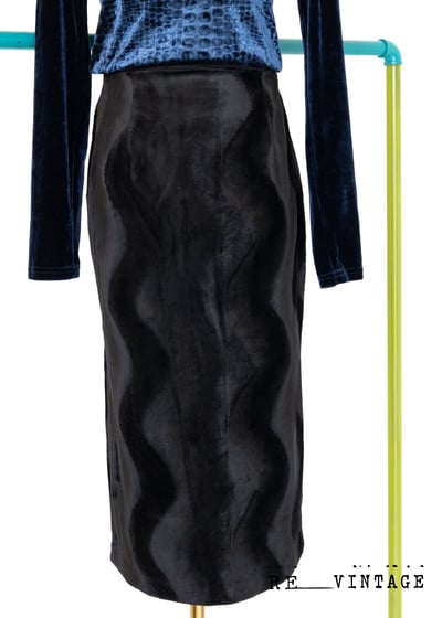 波波紋黑色絨布中長裙（25"）1