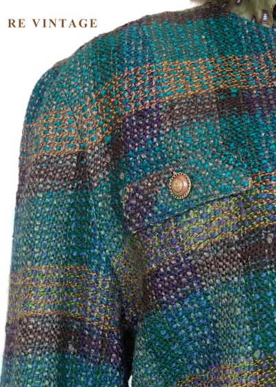 孔雀綠粗花毛呢格紋西裝外套5