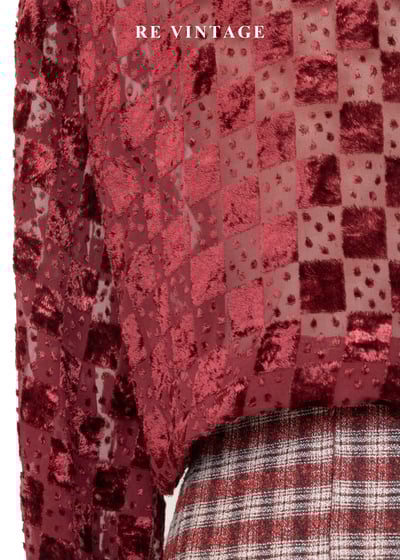 酒紅棋盤格光影交錯燒絨上衣11