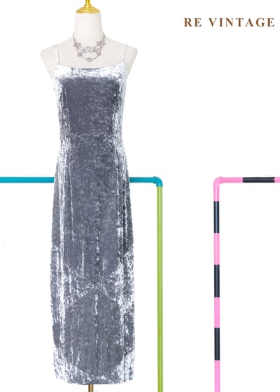 銀色月光系高級絨布細肩帶長洋裝1