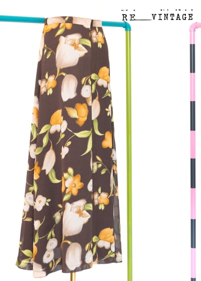 橘子咖啡色小花長裙1