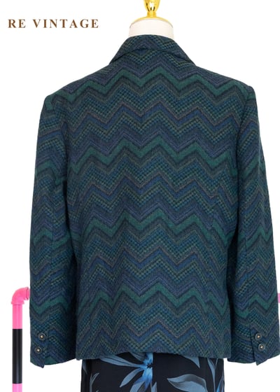 孔雀綠復古鋸齒紋雙排釦西裝外套10