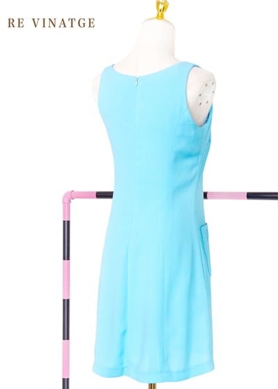 水藍色四朵小花夏日迷你洋裝5