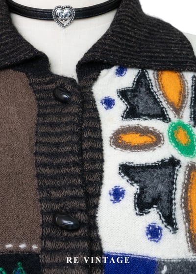 拼貼夢境撞色刺繡針織毛線外套8