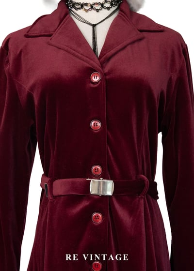 紅酒電影院 - 深紅收腰絨布洋裝3