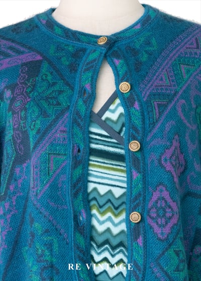 日本製 - 藍綠色秘密圖紋迷宮針織外套3