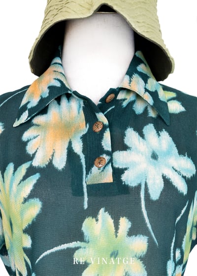 松花綠暈染大花朵長洋裝2